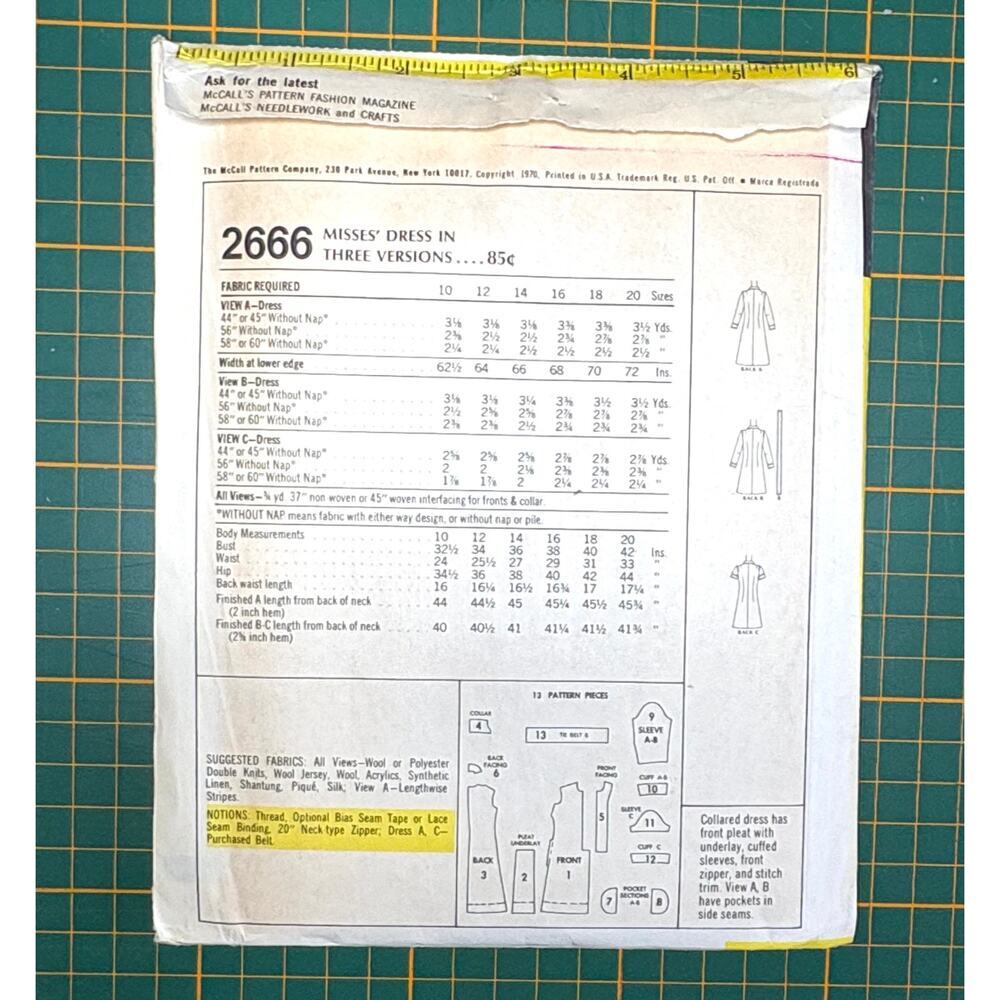 Vintage 1970 McCall's 2666 Sewing Pattern Misses' A Line Dress Mod Shirtdress - Picture 2 of 4